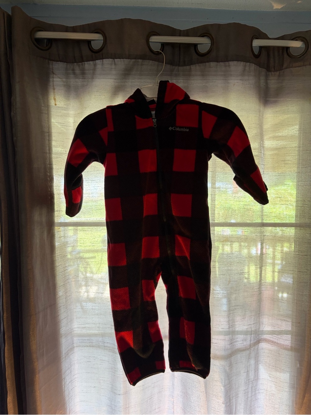 Columbia Red and Black Buffalo Plaid Fleece One-Piece
